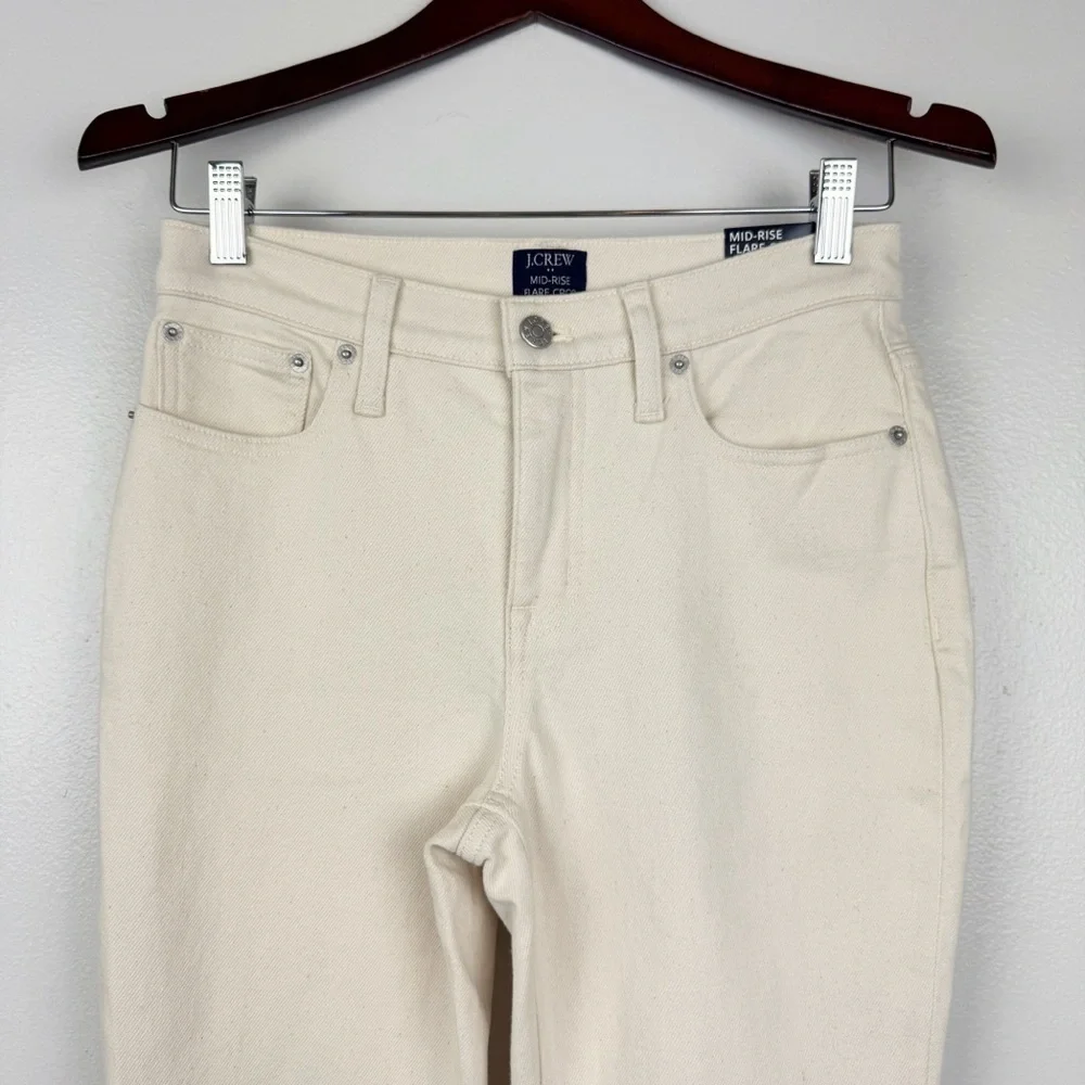 J. Crew Petite Mid-Rise Flare Crop Jeans All-Day Stretch Ecru Wash Size 26P NWT